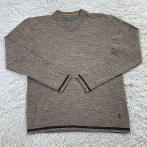 Smartwool Sweater Mens Medium Brown 100% Merino Wool V Neck Lightweight Pullover